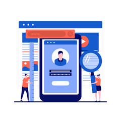 Mobile app development concept with character. Programmer building application and writing code on smartphone. Software programming and coding. Modern flat illustration for landing page