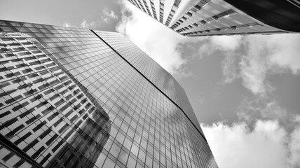 Abstract modern architecture with high contrast black and white tone. Architecture of geometry at glass window - monochrome. Black and white.