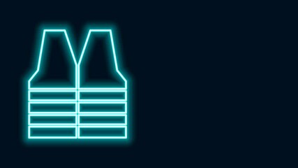 Poster - Glowing neon line Safety vest icon isolated on black background. 4K Video motion graphic animation