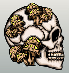 Wall Mural - Mushroom on skull head
