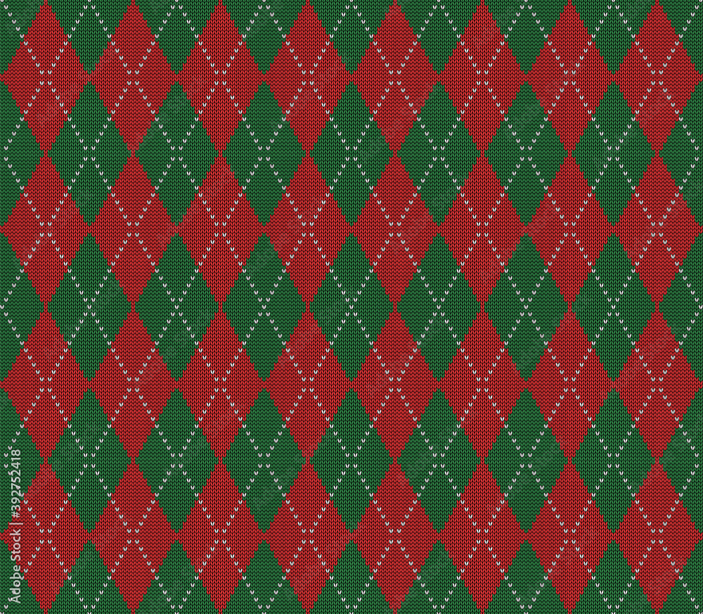 Knitted argyle Christmas and new year pattern. Wool knitinng. Scottish ...