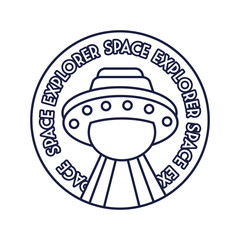 Sticker - space circular badge with ufo flying line style