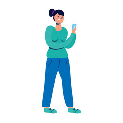 Sticker - young woman using smartphone technology character