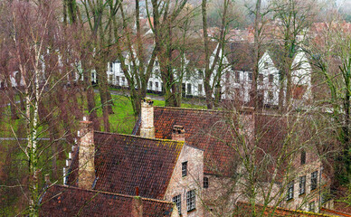 Wall Mural - Aerial view of the beguinage in Bruges, Belgium.