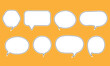 © Kanyarat - Set of speak bubble text, chatting box, message box outline cartoon vector illustration design. Balloon doodle style of thinking sign symbol.