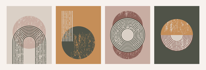 Wall Mural - set of abstract art background in trendy minimal style with simple shapes - circles and stripes. vec