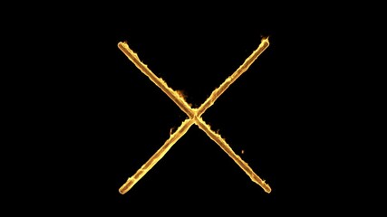 Wall Mural - symbol x in fire flame on a black background with alpha matte