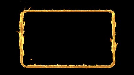 Wall Mural - empty frame in fire flame on a black background with alpha matte