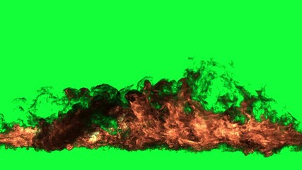 Wall Mural - 4k animation of burning line flame of fire on black and green screen or chroma key background