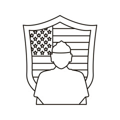 Wall Mural - soldier silhouette figure with usa flag in shield line style icon