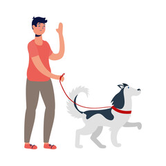 Sticker - young man walking with dog practicing activity