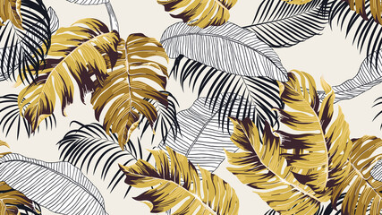 Wall Mural - Botanical seamless pattern, hand drawn various plants in black and brown tones