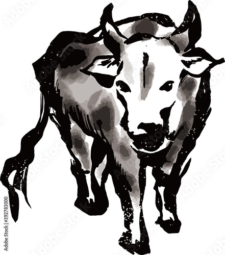 水墨画の牛のイラスト 21年丑年年賀状 Stock Vector Adobe Stock