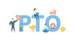 PTO, Paid Time Off. Concept with keywords, people and icons. Flat vector illustration. Isolated on white background.