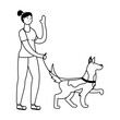 © Gstudio - young woman walking with dog practicing activity line style