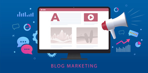 Wall Mural - blog marketing, content for creative commercial blog posting. copywriting, writing and publication i