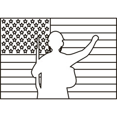 Wall Mural - soldier with rifle silhouette figure and usa flag line style icon