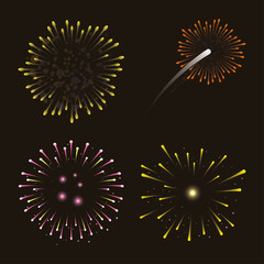 Sticker - four yellow and orange fireworks splash lights in sky night