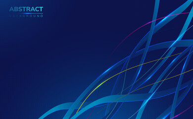 Wall Mural - Modern 3d blue science technology abstract background with 3d ribbons and roots with shiny edges