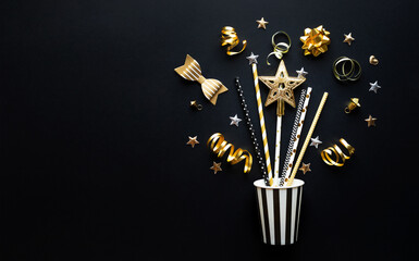 Wall Mural - party and celebration with golden prop and ornament on dark color background