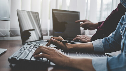 Wall Mural - programmer working in a software development and coding technologies. website design. technology con
