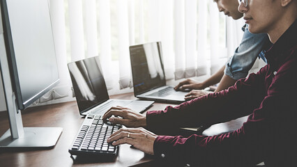 Wall Mural - programmer working in a software development and coding technologies. website design. technology con