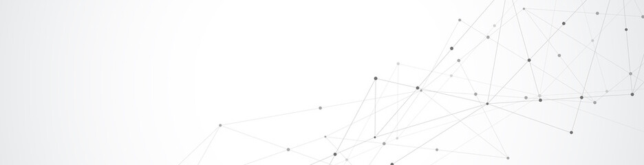 Website header or banner design with abstract geometric background and connecting dots and lines. Global network connection. Digital technology with plexus background and space for your text.