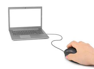 Canvas Print - Hand with computer mouse and notebook