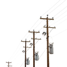 Row Of Power Pole Transformers Isolated On White