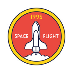 Sticker - space circular badge with spaceship flying line and fill style