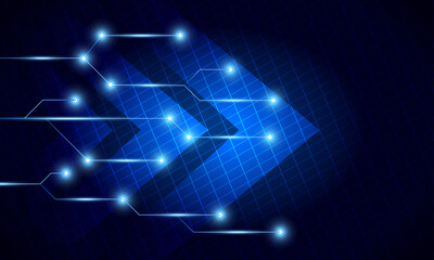 Abstract technology background with square pattern vector design, technology theme, dimensional dotted flow in perspective, big data, nanotechnology, blue tech background.