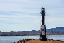 A Black And White Lake Havasu Lighthouse In Arizona