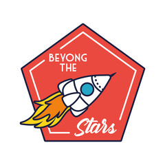 Canvas Print - space badge with rocket and beyong the stars lettering line and fill style