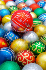 Christmas decoration with group of colourful baubles