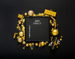 © Beton Studio - Numbered list of 2021 Goals on black Board in frame made of gold festive decor, gift boxes, confetti. New year eve 2021 goals, resolution check list with motivation or wishlist. Flat lay square