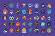 bundle of fourty space badges line and fill style icons