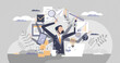 © VectorMine - Multitasking work as combine many job duties and tasks tiny person concept