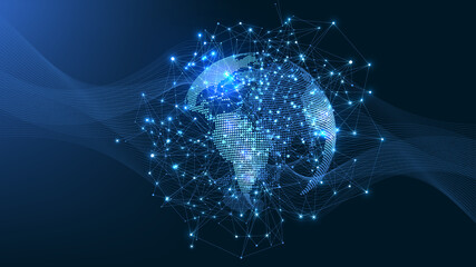 Leinwandbilder - Global network connection concept. Big data visualization. Social network communication in the global computer networks. Internet technology. Business. Science. Vector illustration
