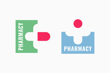 Wall Mural - Pharmacy logo set with capsule pill on white