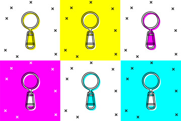 Wall Mural - Set Magnifying glass icon isolated on color background. Search, focus, zoom, business symbol. Vector.