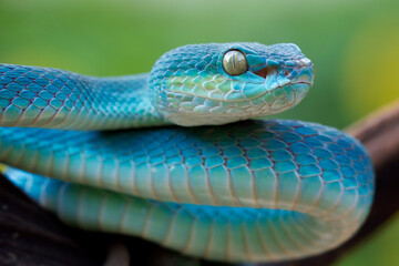 Wall Mural - blue viper snake closeup face