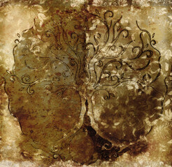 Poster - tree of life symbol on structured ornamental background, yggdrasil.