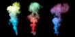 Set of abstract different colors of smoke isolated on black background. Steam or cloud of smoke. 
