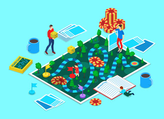 Poster - Color Family Board Game Concept 3d Isometric View. Vector