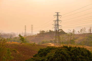 high voltage pole on mountain