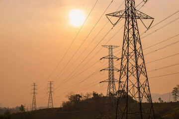 High voltage pole on  mountain