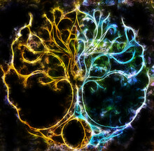 Tree Of Life Symbol On Structured Ornamental Background, Yggdrasil. Fractal Effect.