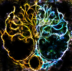 Poster - tree of life symbol on structured ornamental background, yggdrasil. Fractal effect.