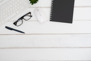 Wall Mural - workplace of white office desk table with laptop and equipment other office supplies with copy space