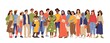 © MicroOne - Multicultural people crowd. Diverse person group, isolated multi ethnic community portrait. Adult african european swanky vector characters. Crowd multicultural, woman and man different illustration